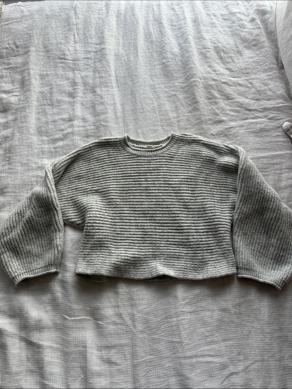 Garage Ribbed Cropped Crewneck Sweater - Light Gray